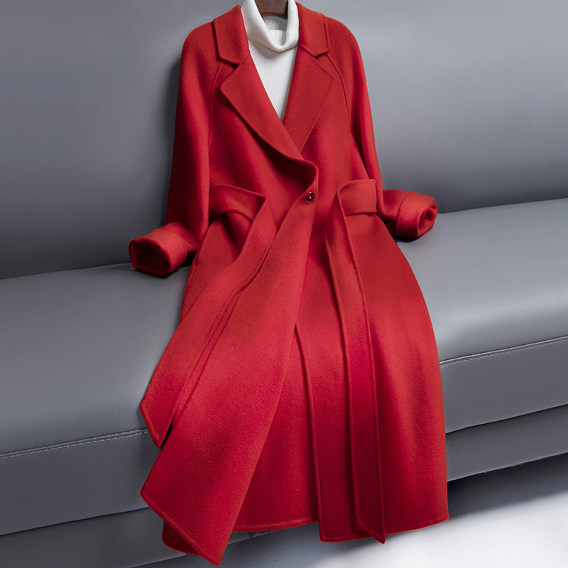 Women's long wool coat with belt