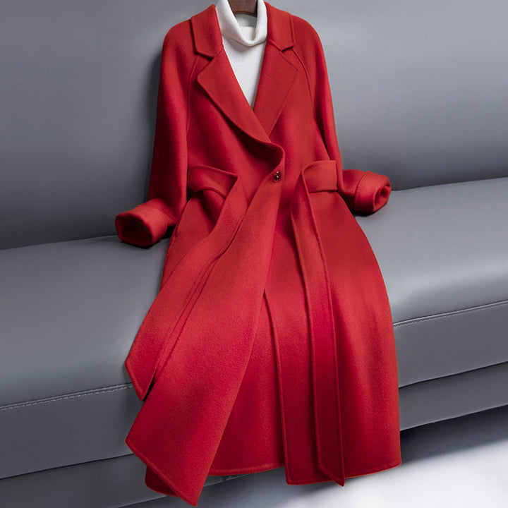 Women's long wool coat with belt