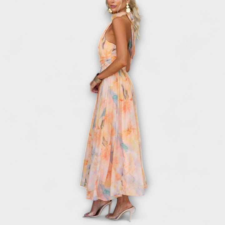 Ameliora | Halter-Neck Watercolor Maxi Dress