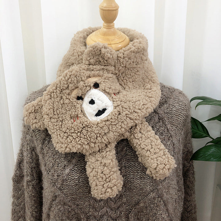 Women's bear plush lamb wool winter scarf, front view
