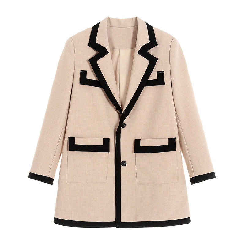 Women's khaki splicing blazer with suit collar