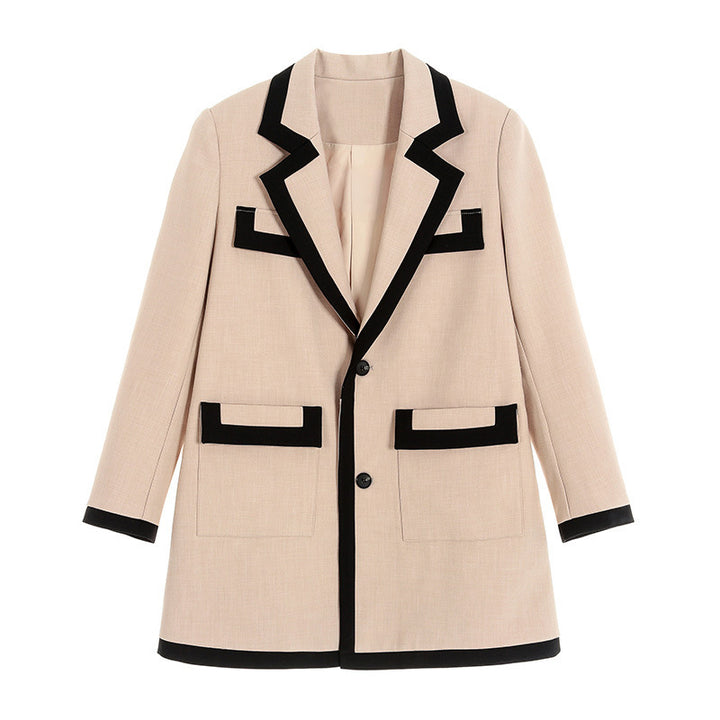 Women's khaki splicing blazer with suit collar