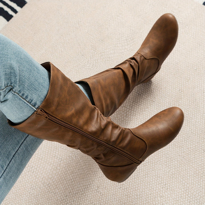 Emmelina | Women's Round-Toe Flat Knee-High Zip-Up Boots