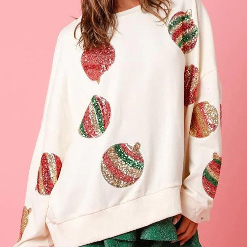 Women's sequin embroidered round neck long sleeve sweater