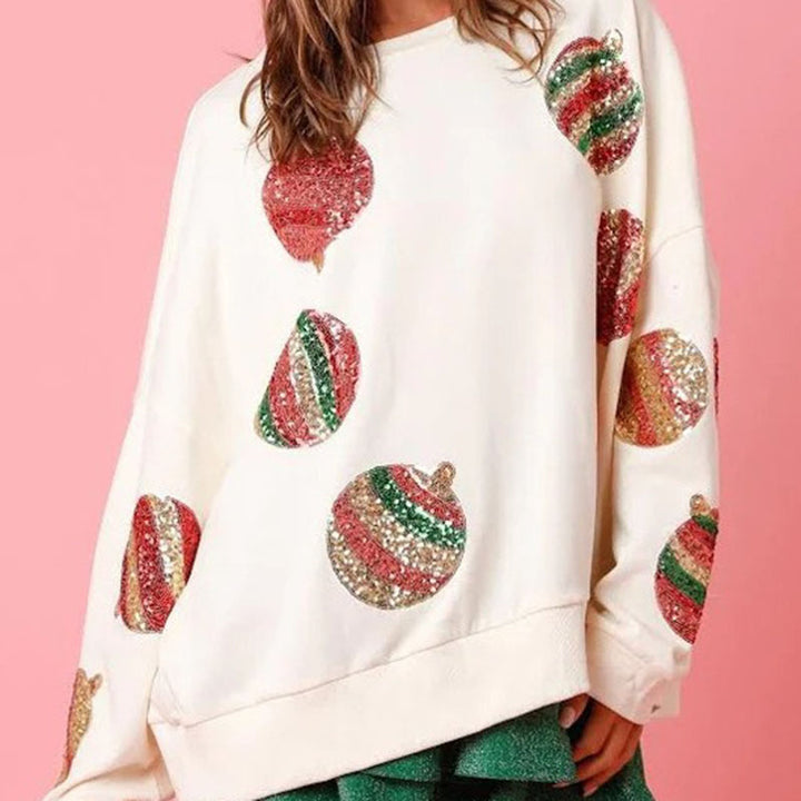 Women's sequin embroidered round neck long sleeve sweater