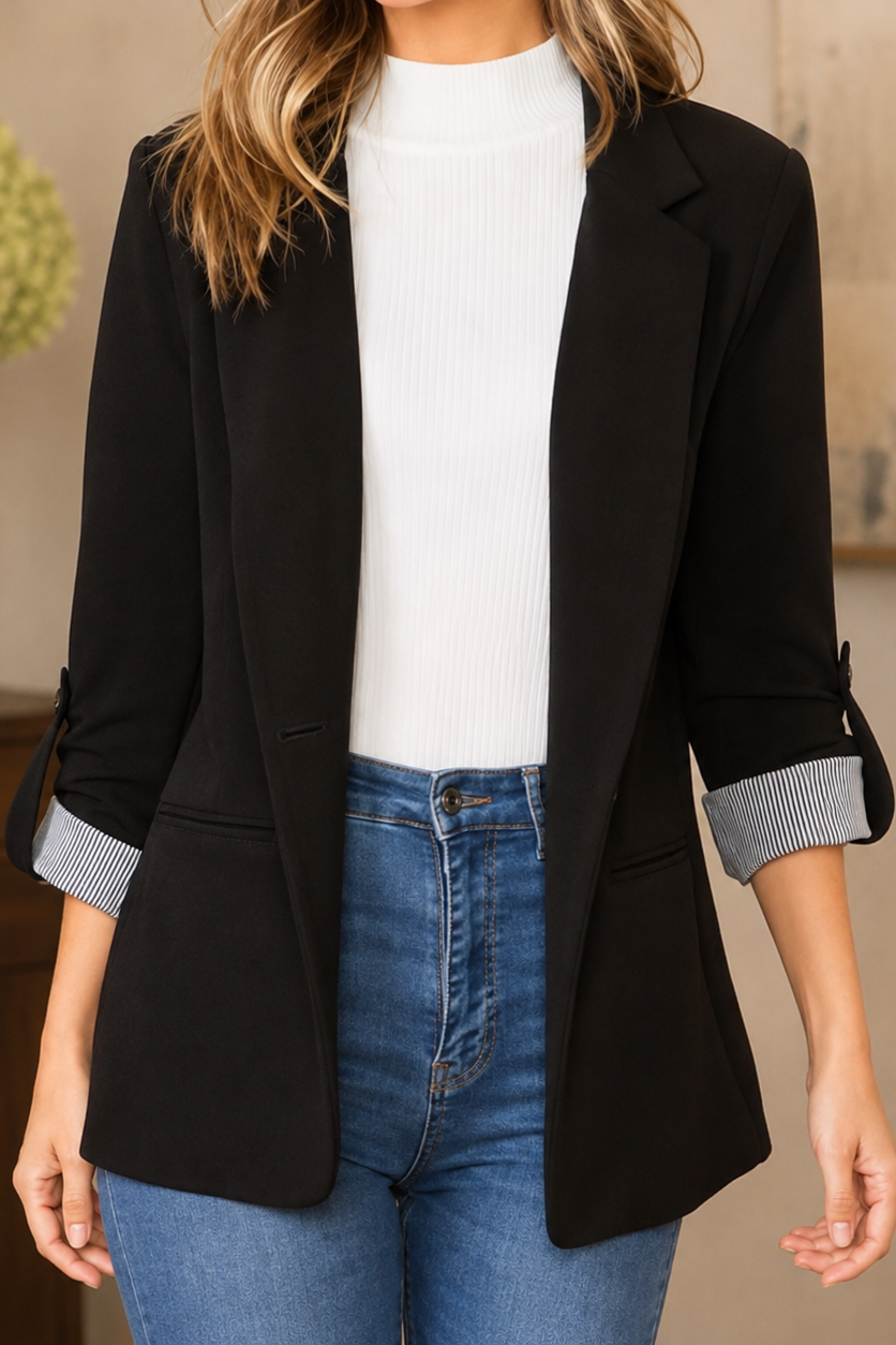 Women's structured lapel blazer cardigan front view