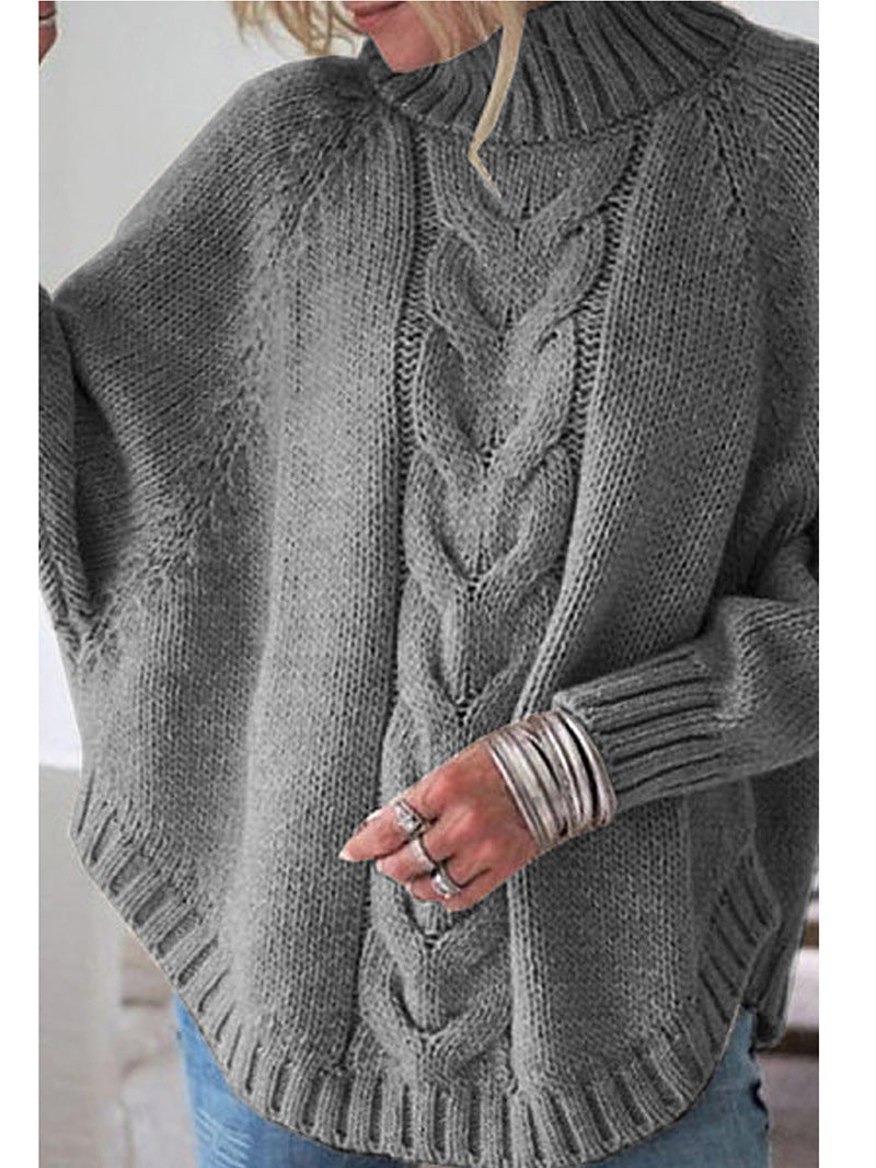 Women's loose high collar batwing sweater