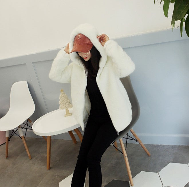 Women's white faux fur coat with sequin detailing