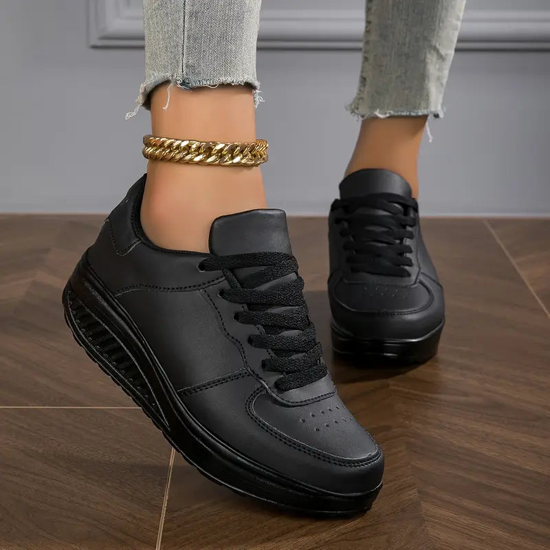 White wedge platform sneakers with laces for women