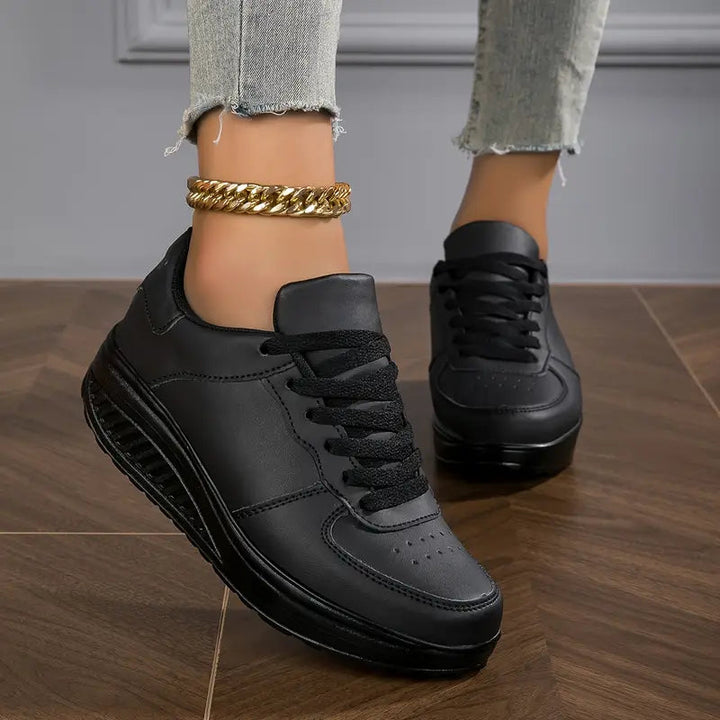 White wedge platform sneakers with laces for women