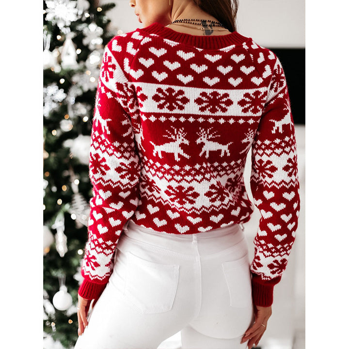 Women's ugly Christmas sweater with elk snowflake pattern