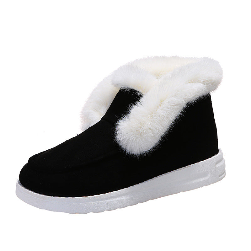 Women's black plush-lined winter ankle boots