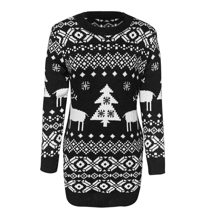 Women's ugly Christmas sweater with elk snowflake pattern