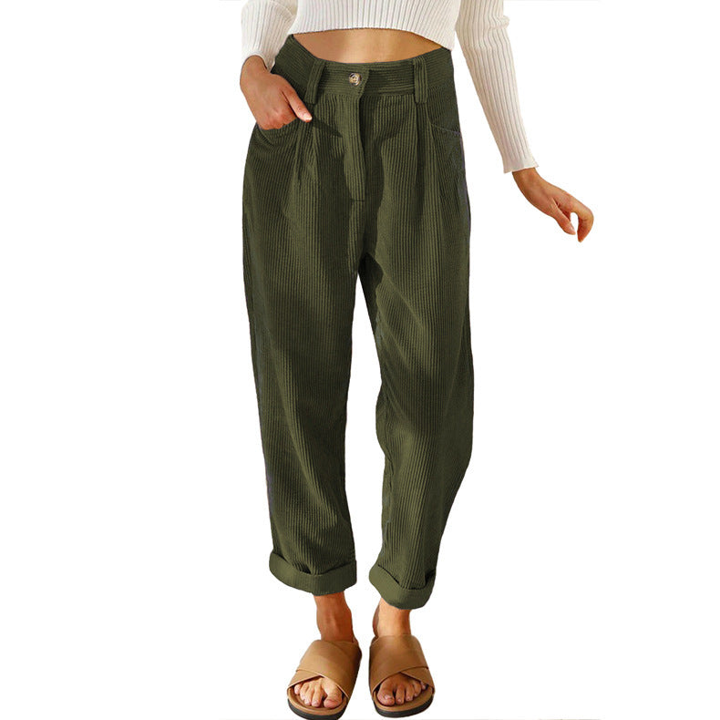Woman wearing oversized high waist straight pants