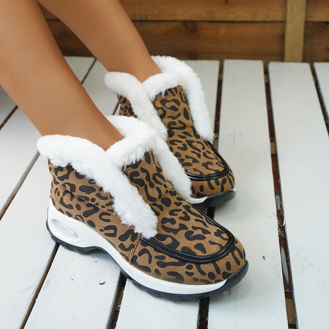 Women's leopard print platform wedge ankle boots