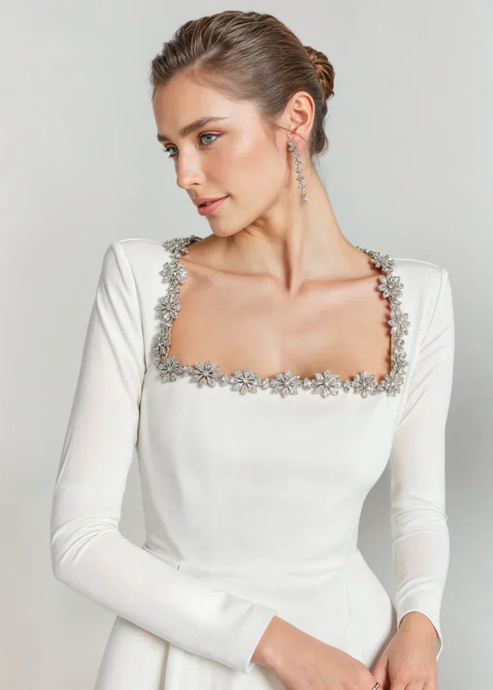 Capucine | Women's Velvet Square-Neck Floral Mini Dress
