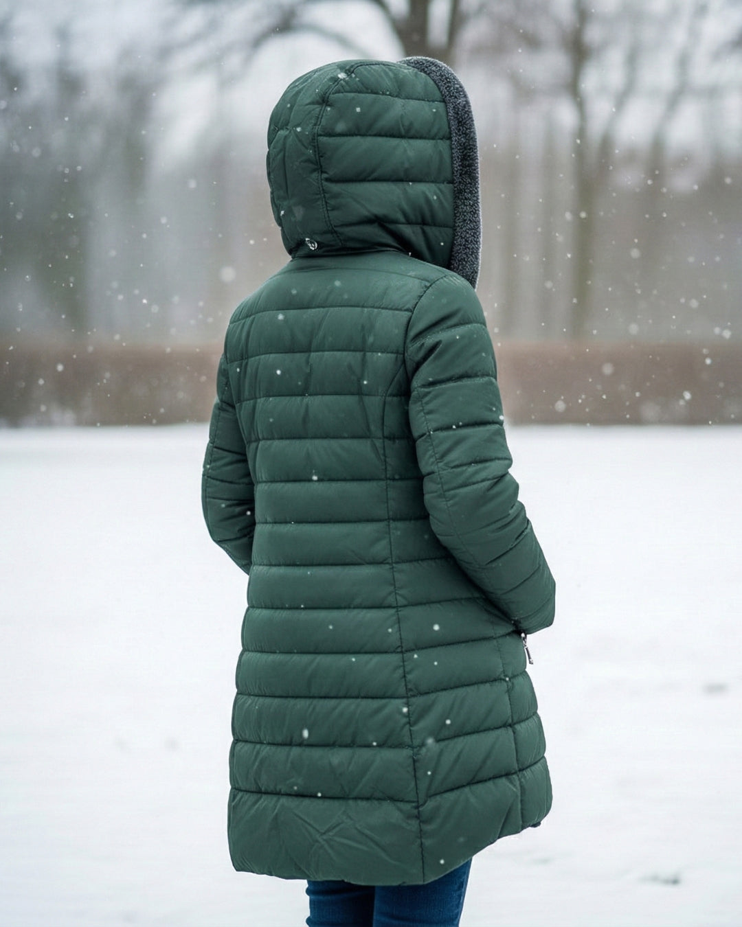Women's fleece-lined A-line puffer coat front view