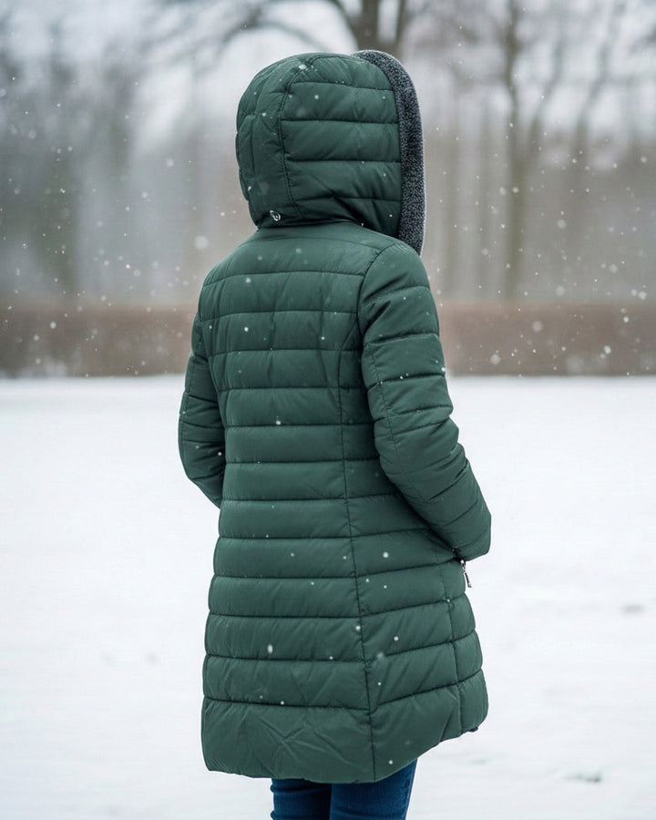 Women's fleece-lined A-line puffer coat front view