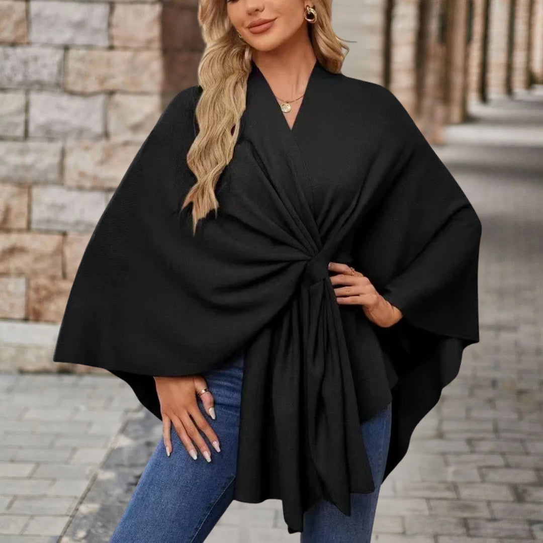 Sancha | Women's Batwing Belted Knit Draped Cape Coat