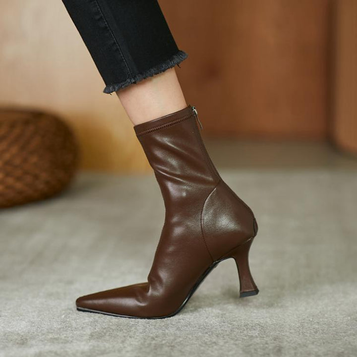 Women's pointed toe ankle boots with heel and back zipper