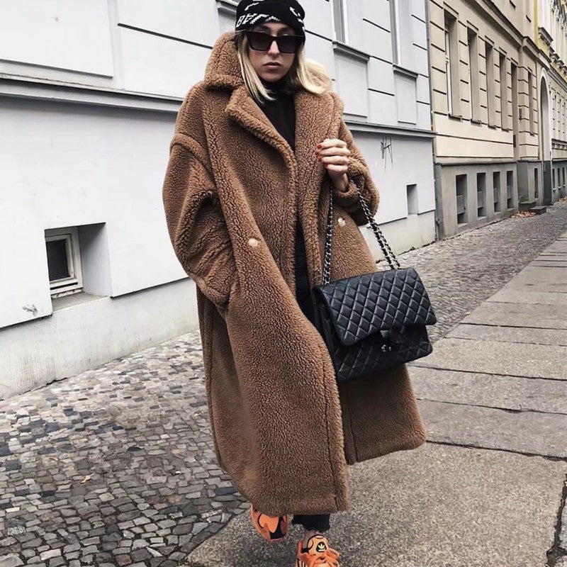 Khaki long coat with long sleeves for women
