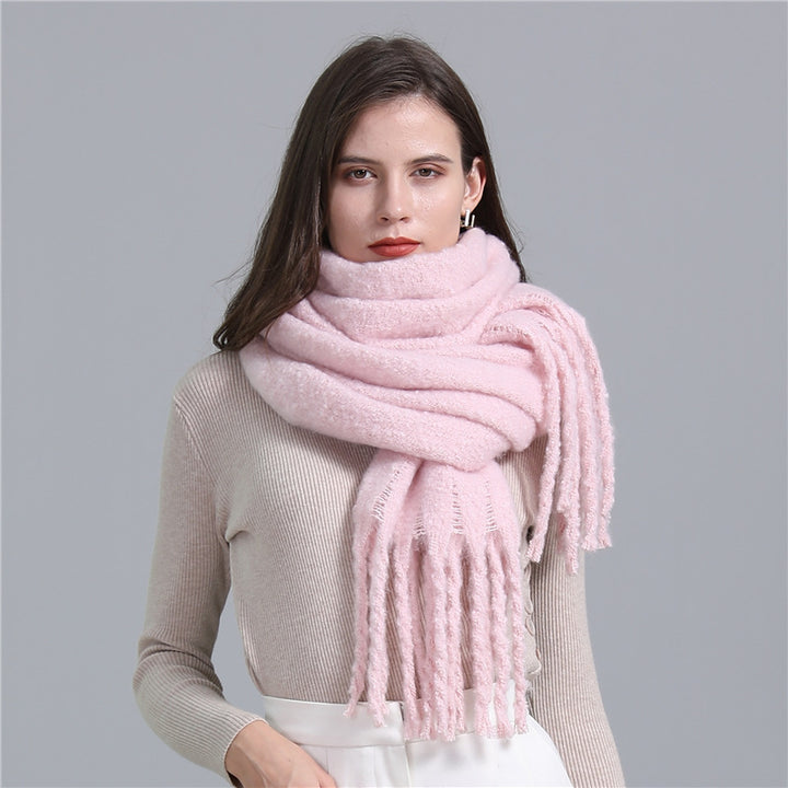 Women's long solid color winter scarf with tassel ends