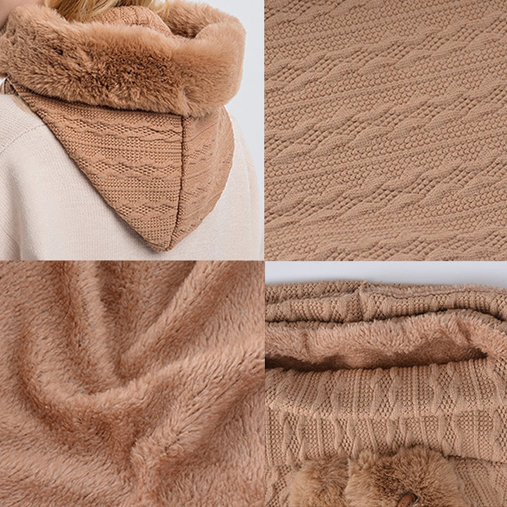 Women's hooded knit winter hat with scarf