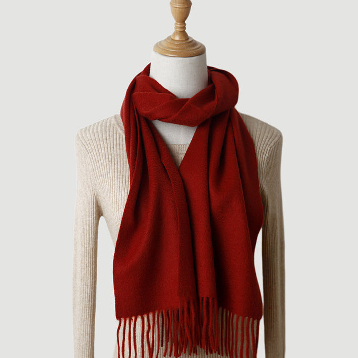 Women's solid color cashmere tassel scarf with long fringe