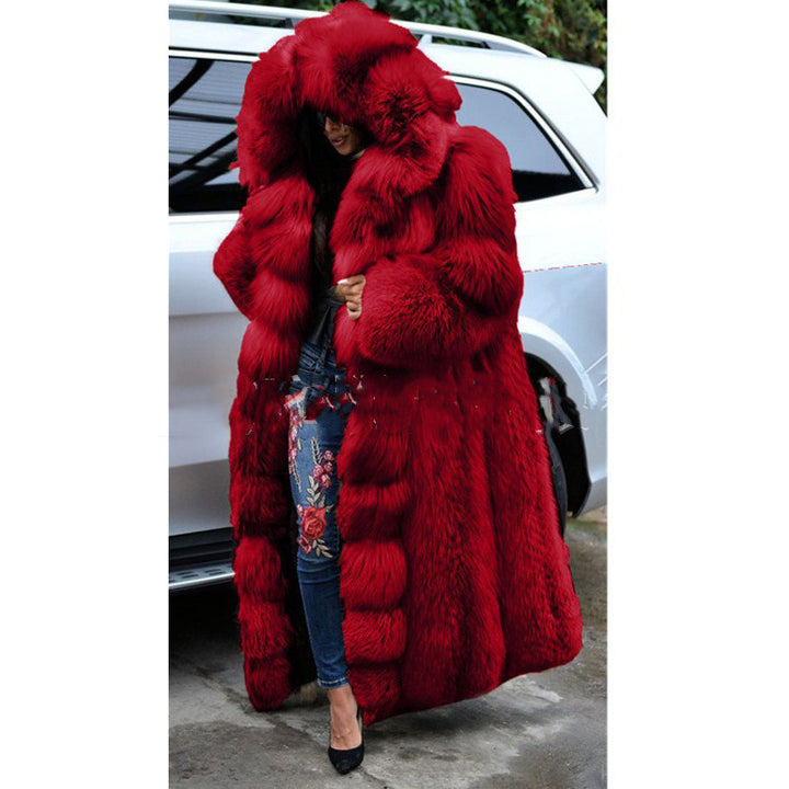 Women's long hooded faux fur coat