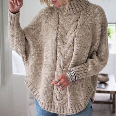 Women's loose high collar batwing sweater