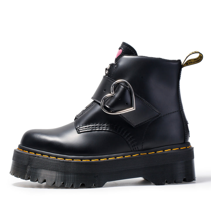 Women's black leather ankle boots with thick heel and zipper