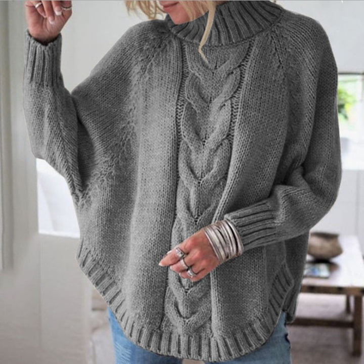 Women's loose high collar batwing sweater