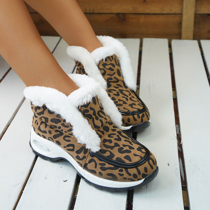 Women's leopard print platform wedge ankle boots