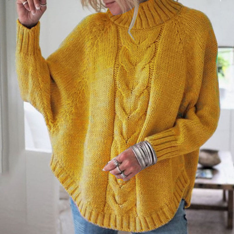 Women's loose high collar batwing sweater