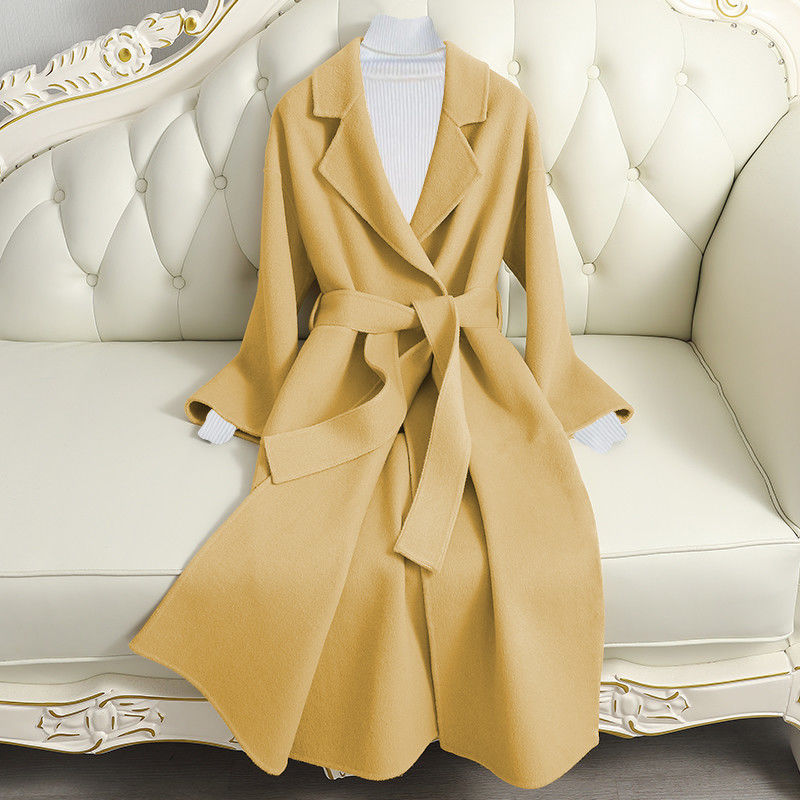 Women's long wool coat with belt