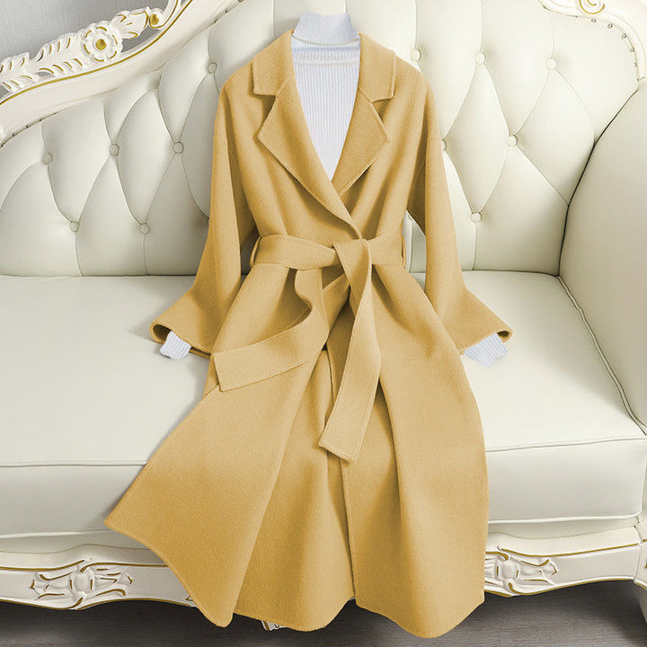 Women's long wool coat with belt