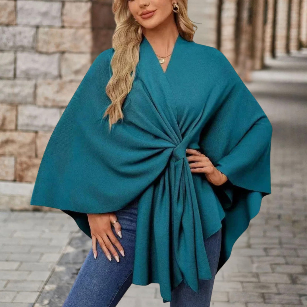 Sancha | Women's Batwing Belted Knit Draped Cape Coat