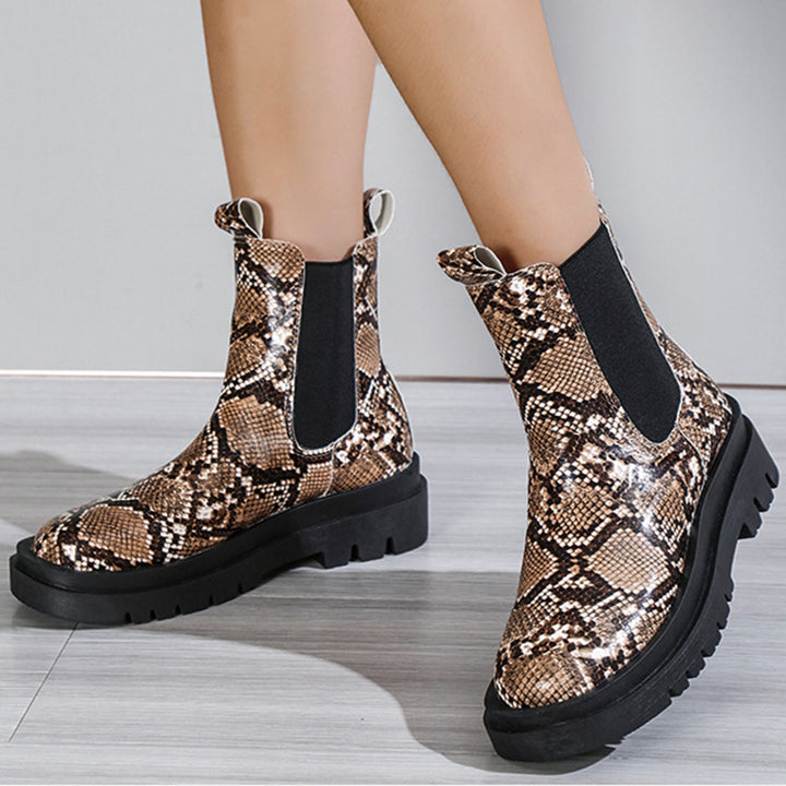 Women's snakeskin slip-on platform ankle boots