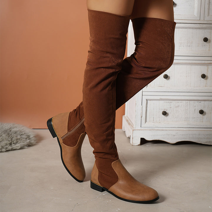 Women's suede over-the-knee boots with low heel