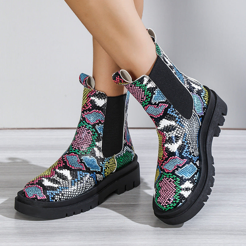 Women's snakeskin slip-on platform ankle boots