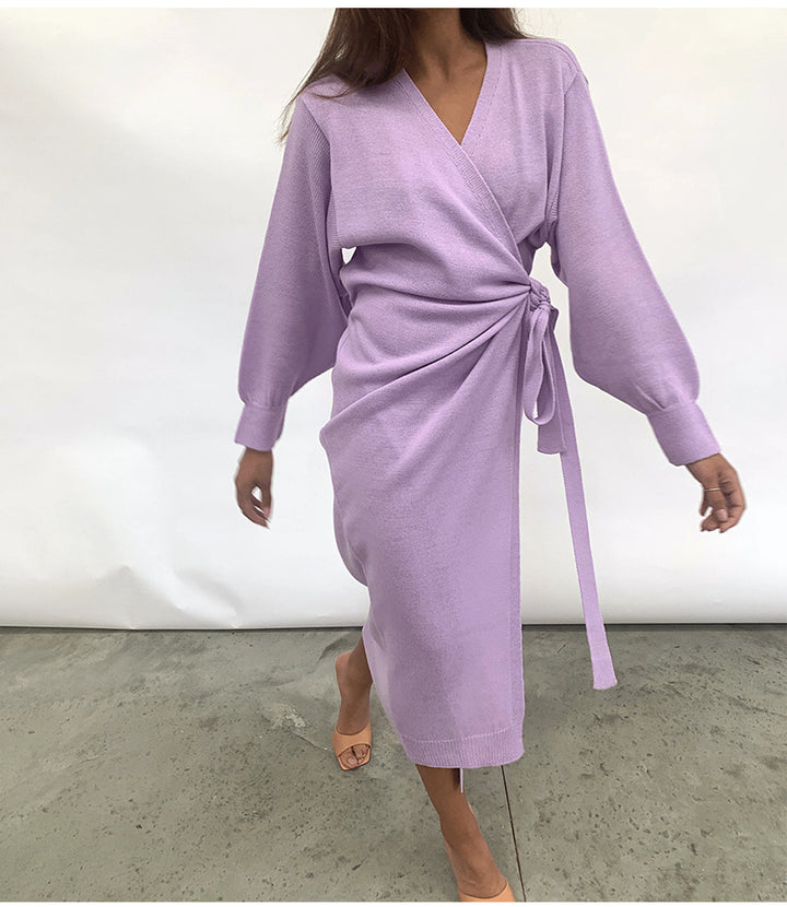 Women's V-neck sweater dress in multiple colors