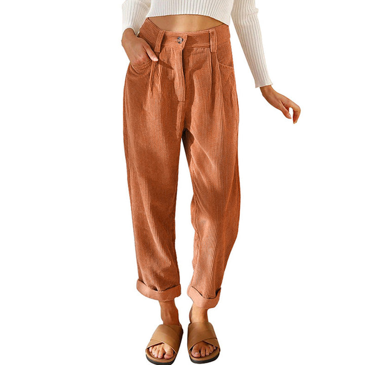 Woman wearing oversized high waist straight pants