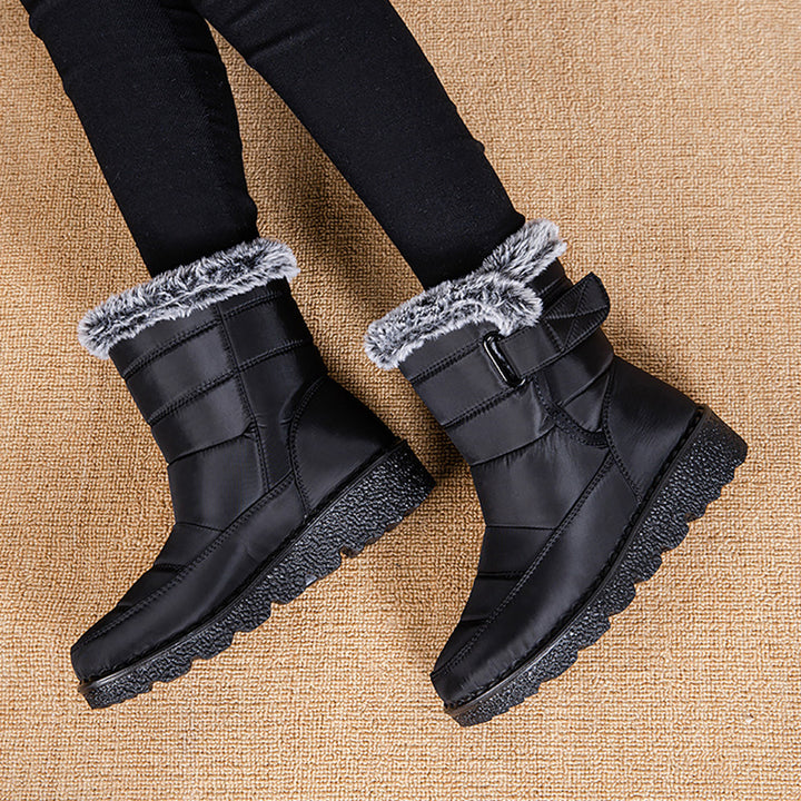 Women's plush lined winter ankle boots with platform sole
