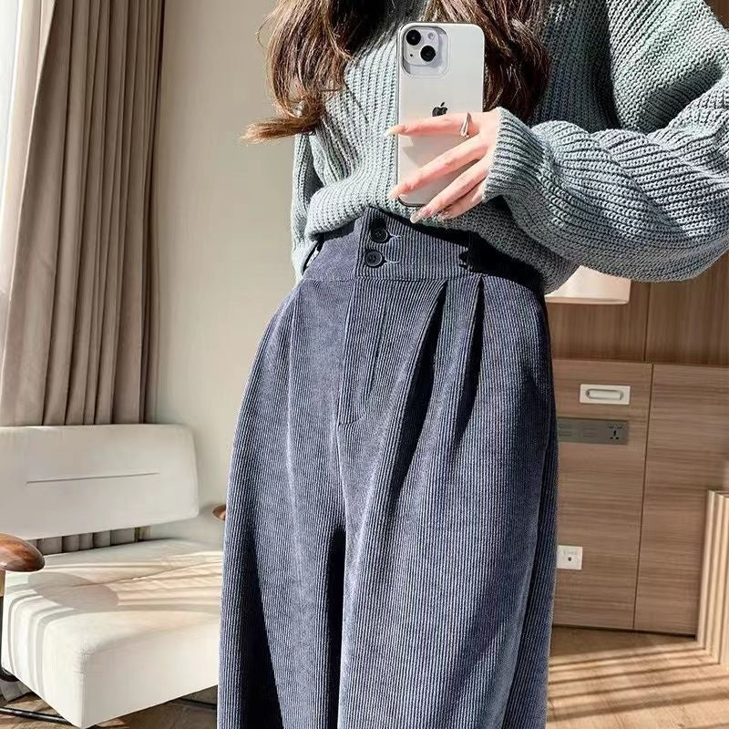 Women's high waist wide leg pants with back elastic waist