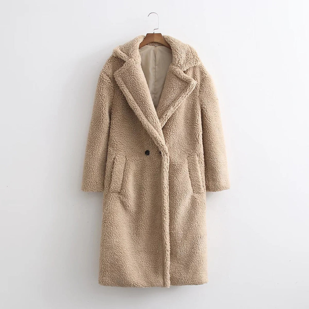 Khaki long coat with long sleeves for women