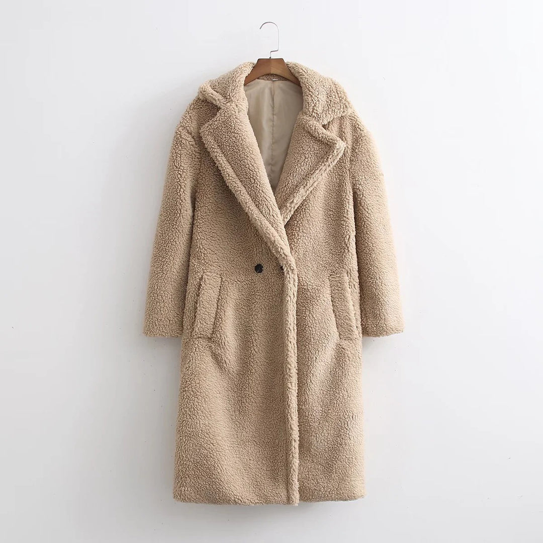 Khaki long coat with long sleeves for women