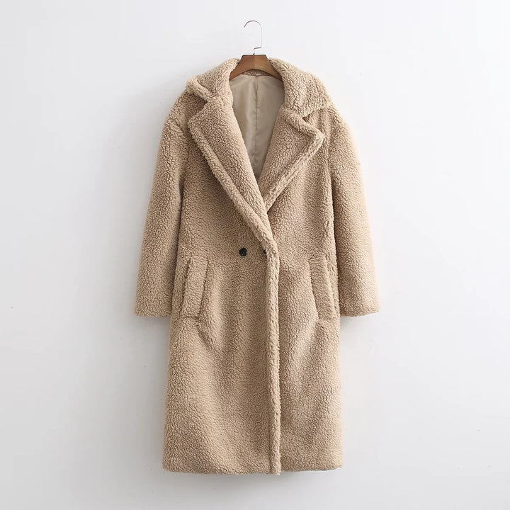 Khaki long coat with long sleeves for women