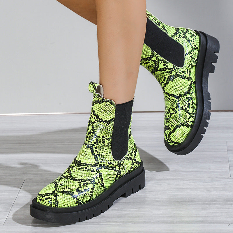 Women's snakeskin slip-on platform ankle boots