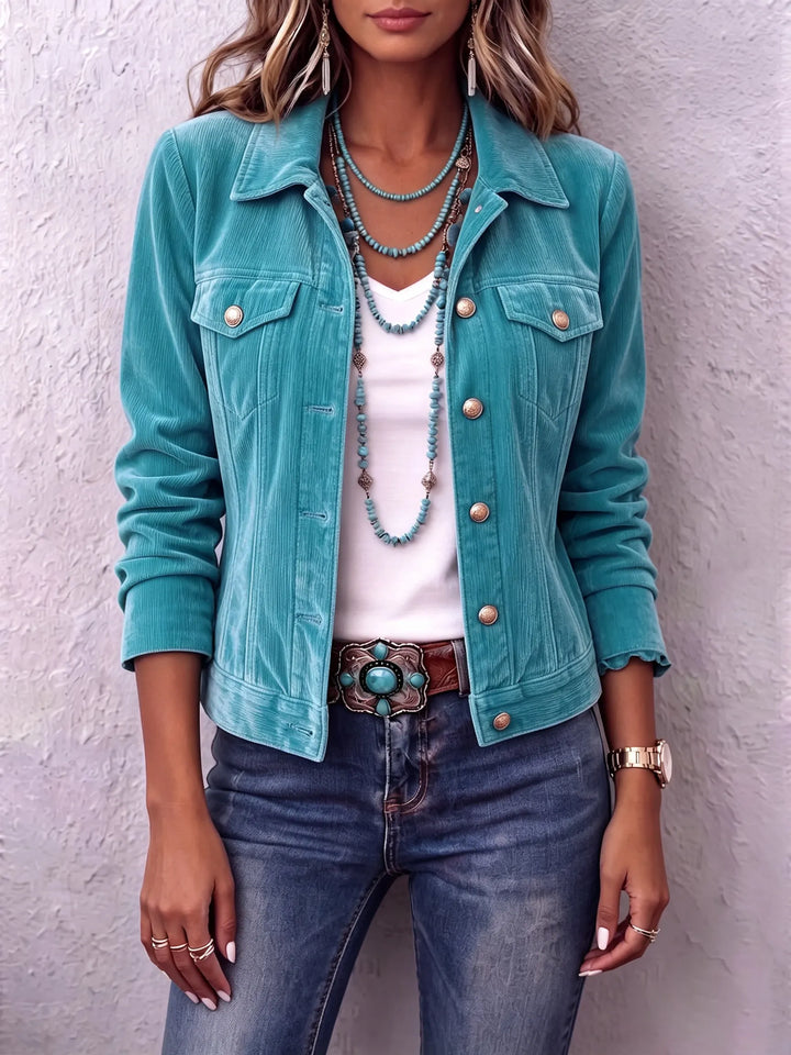 Women's button front vintage wash jacket with chest pockets