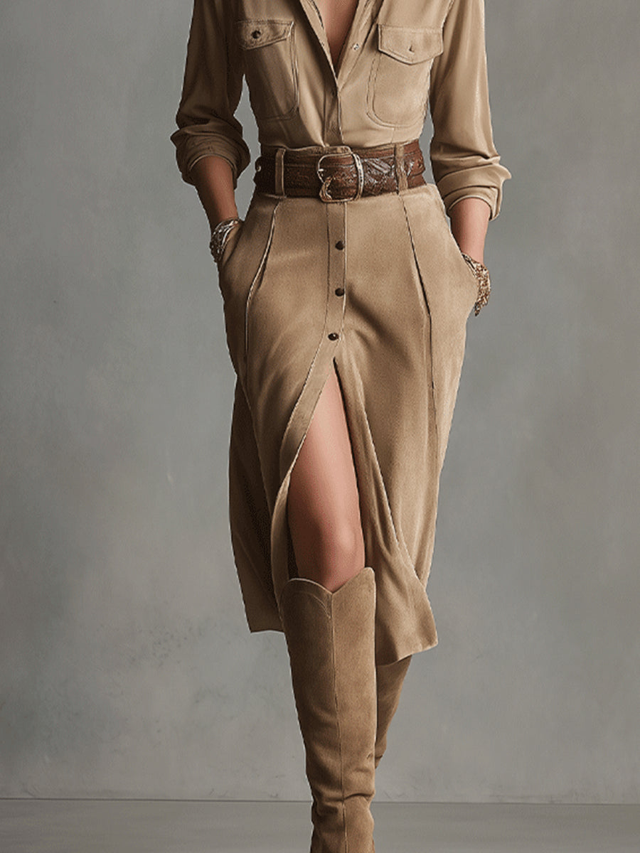 C&M® - Chic Suede Maxi Gown
